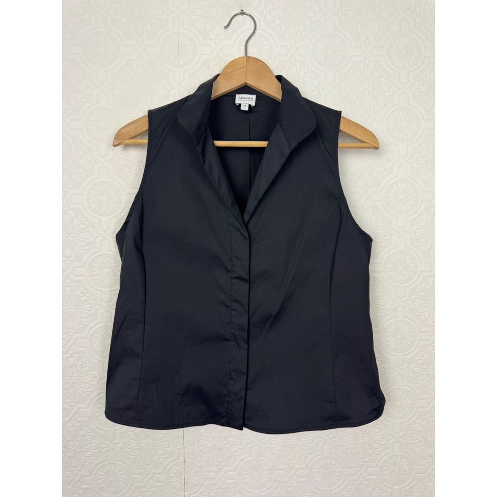 Armani Collezioni Womens Black Sleeveless Button Down Shirt Top Size 8 TMH20T